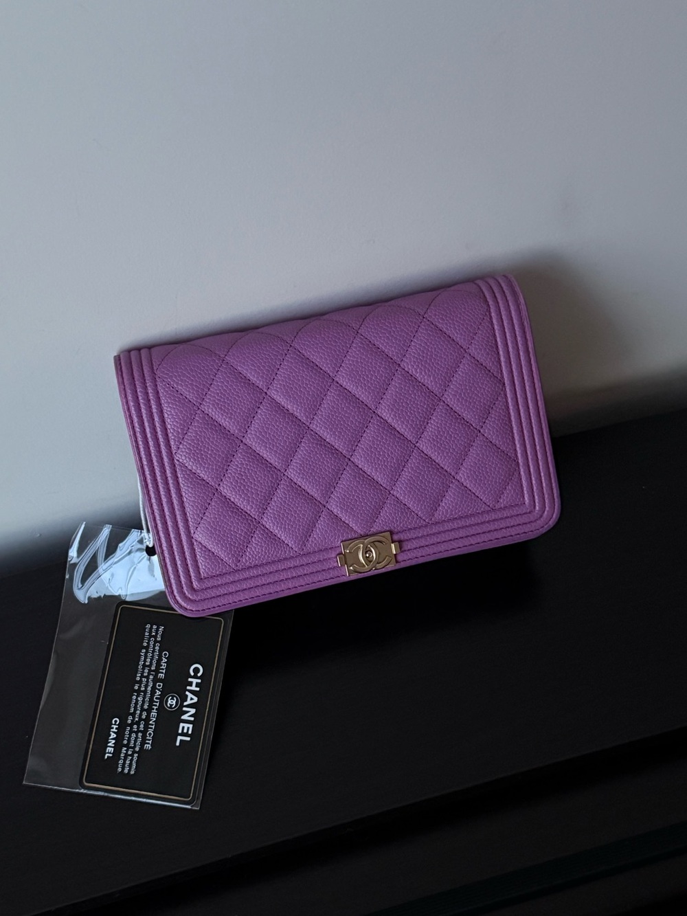 CHANEL Purple Caviar Boy WOC LGHW